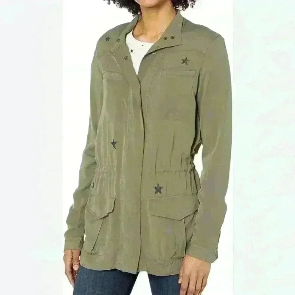P.J. Salvage Weekend Warrior Star Print Jacket In Olive Sz Medium